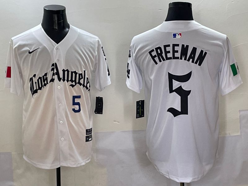Men Los Angeles Dodgers #5 Freeman White Five generations Joint Name 2025 Nike MLB Jersey style 4->los angeles dodgers->MLB Jersey